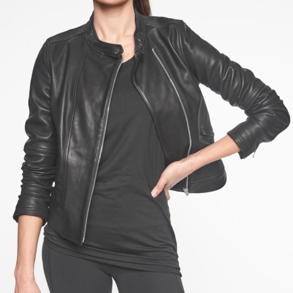 Athleta Women's Black Leather Moto Jacket Medium
